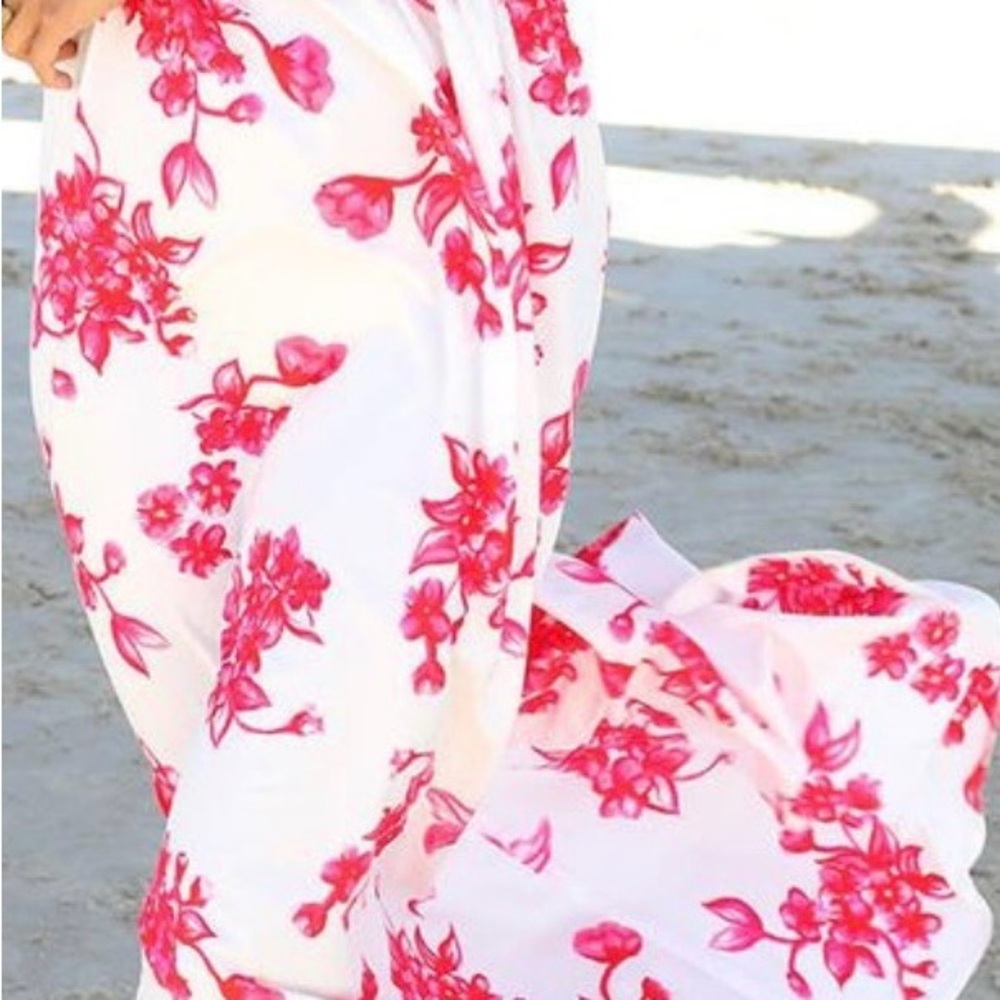 Sabo  Red Floral backless Maxi dress Deep V beach Vacation NWT - Picture 4 of 13